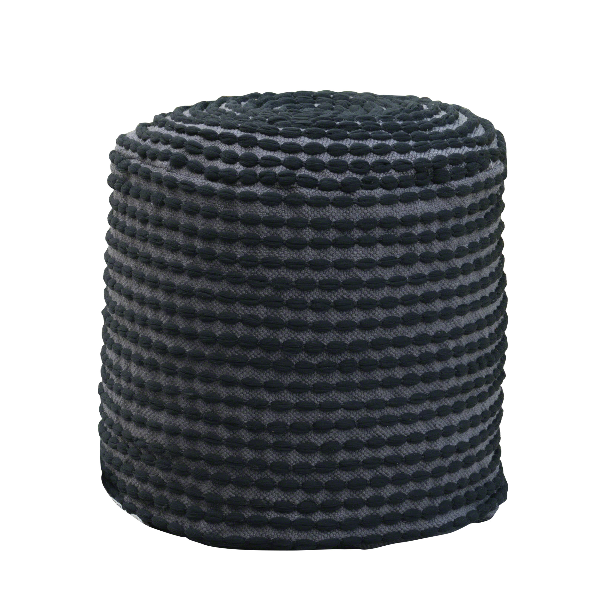 Collier Outdoor Handcrafted Modern Water-Resistant Fabric Cylinder Pouf Ottoman, Black